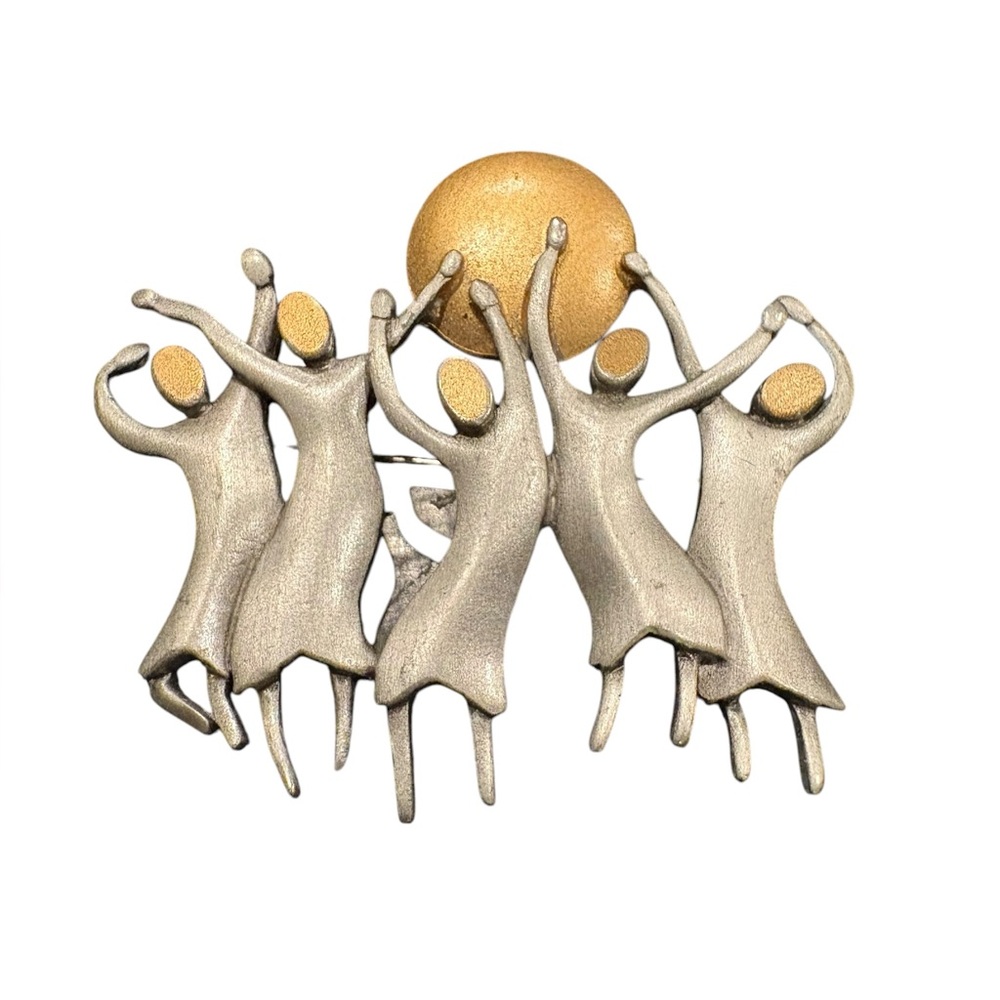 JJ marked Vintage Dancing Women Gold Sun Brooch Pin